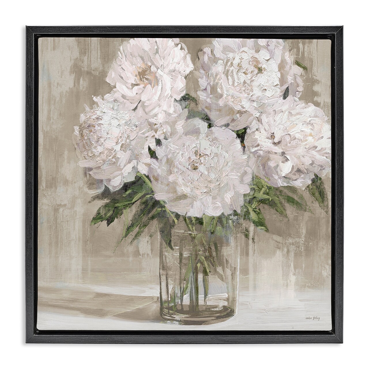 Stupell Industries Peony Blooms Beige Neutral Floating Frame, design by Amber Sterling